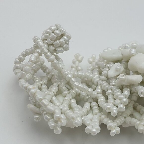 White Milk Glass And Seed Bead Woven Macrame Toggle Bracelet 6.5" Boho Surfer - Picture 3 of 5